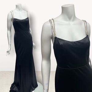 IEENA for Mac Duggal Black Gown With Rhinestone Straps